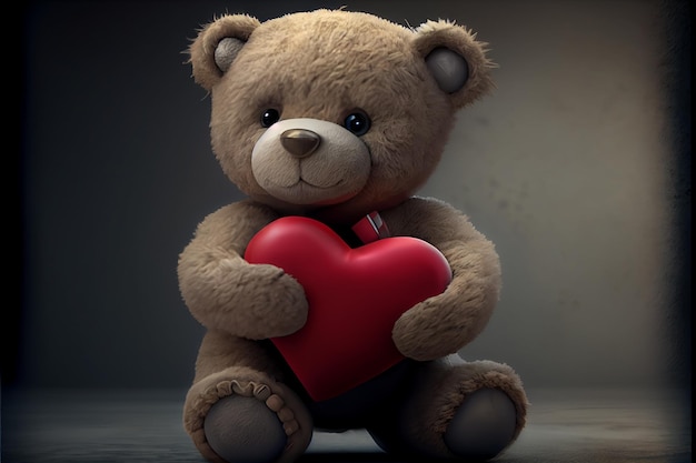 Teddy bear holding heart love valentines day 14 february render realistic