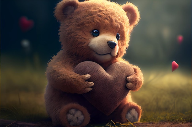 Teddy bear holding heart love valentines day 14 february render realistic