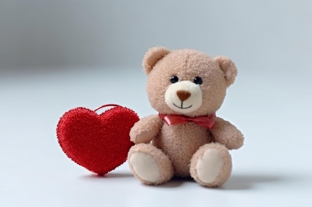 Teddy bear holding heart on a white background Generative AI