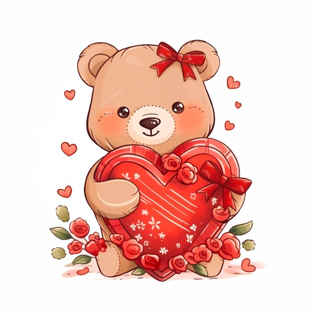 Teddy bear illustration of a cute cartoon teddy bear Holding red heart illustration