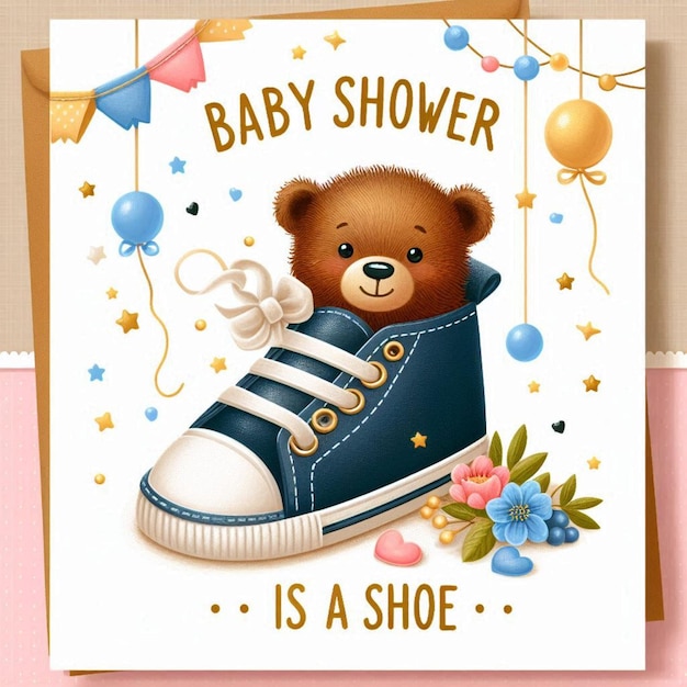 Photo a teddy bear is a shoe that says baby shower is a shoe