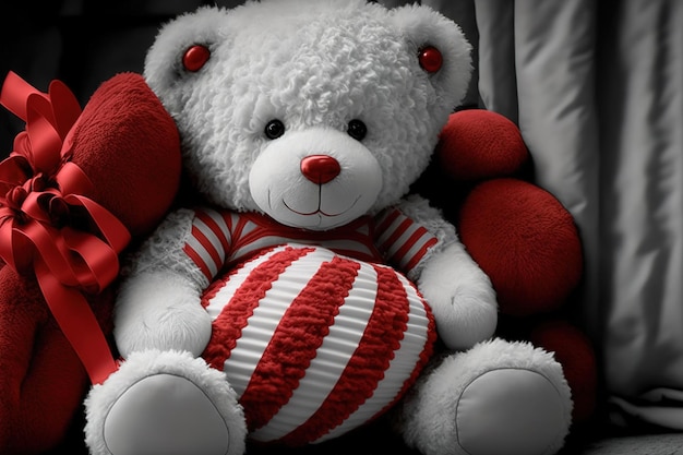 teddy bear in red and white