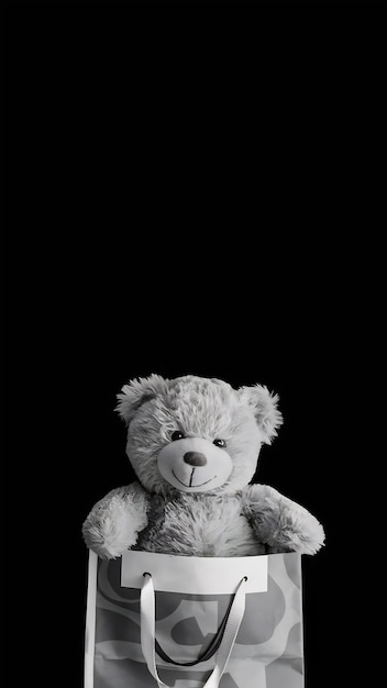 Photo teddy bear in shopping bag black background