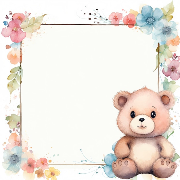 Photo a teddy bear sits in front of a frame that says  the word  on it