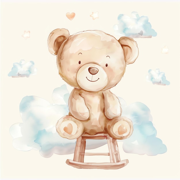 teddy bear sitting on a chair illustrataion cute nuresery watercolor