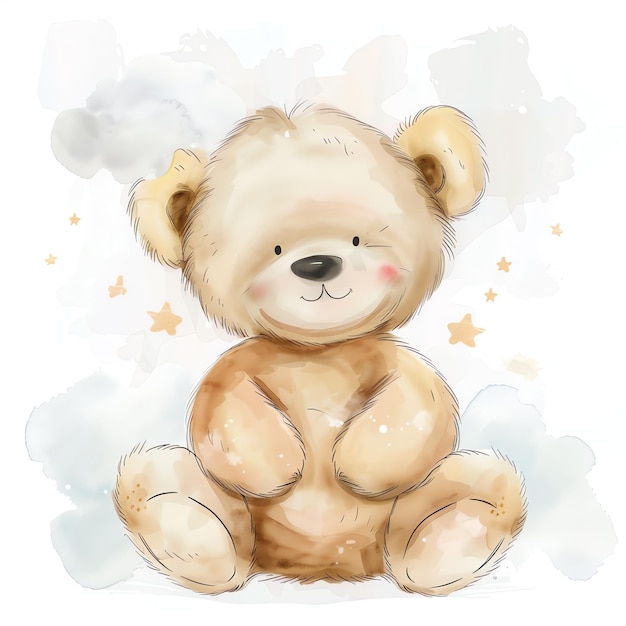 teddy bear smiling illustrataion cute nuresery watercolor