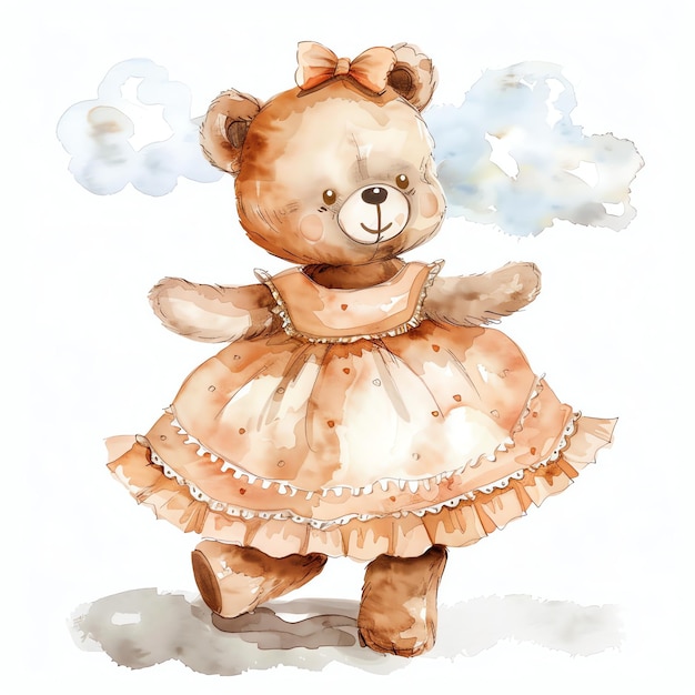 teddy bear wearing ballroom gown from baroque era illustrataion cute nuresery