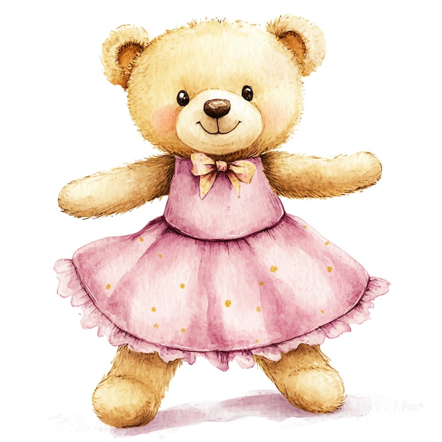 teddy bear wearing cute pink dress