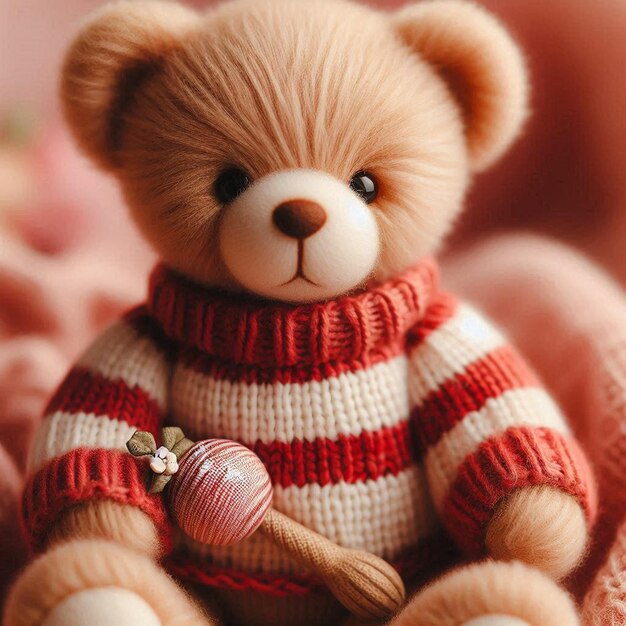 Photo a teddy bear wearing a sweater with a christmas ornament on it