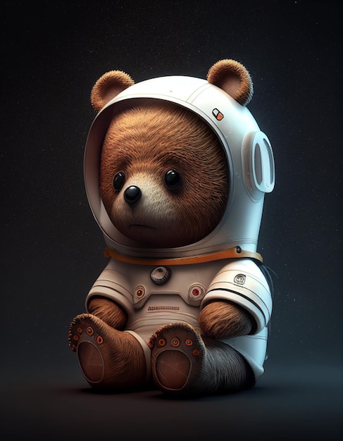 A teddy bear wearing a white suit and a helmet.