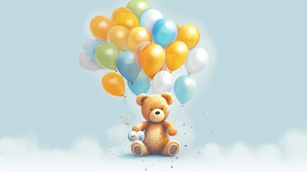 Teddy bear with balloons illustration AI Generative Generative AI