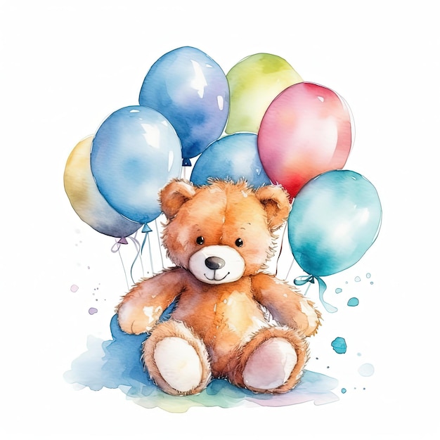 Teddy bear with balloons Illustration AI GenerativexA