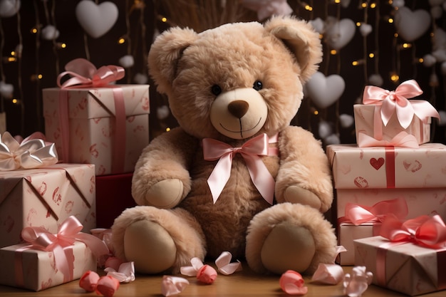 Teddy bear with gift boxes for Valentines Day