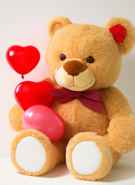 Teddy bear with heart-shaped balloons. Valentine's bear. cuddly bear