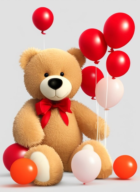 Teddy bear with heart-shaped balloons. Valentine's bear. cuddly bear