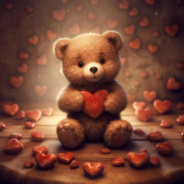 a teddy bear with hearts and a heart on it