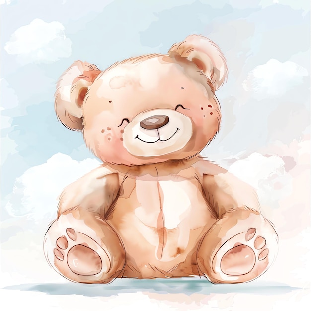 teddy bear with pink color illustrataion cute nuresery watercolor