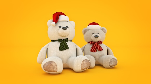 Teddy bear with santa hat 3d rendering