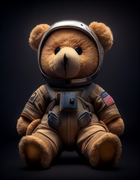 A teddy bear with a space suit on