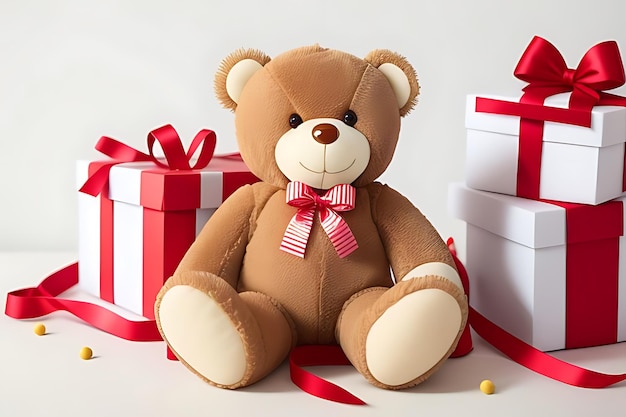 teddy beer with gift boxes