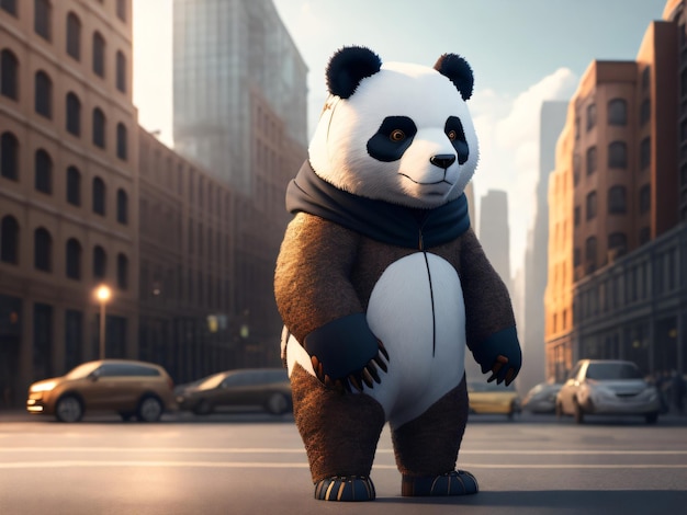 Teddy panda with city background cinematic photo with ai generated