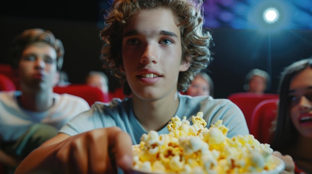 Photo a teen enjoying movie night