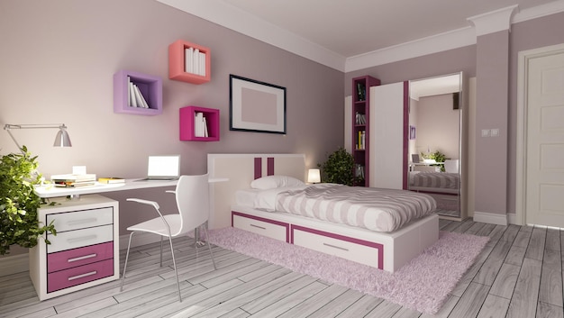 Teen girl bedroom interior design idea