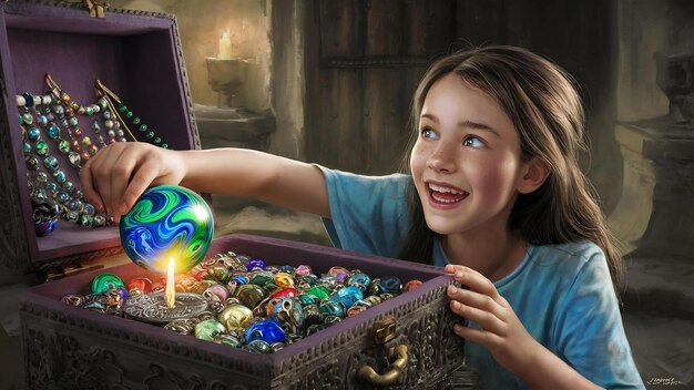 Teen girl chooses bead in treasure chest