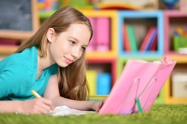 Teen girl doing homework