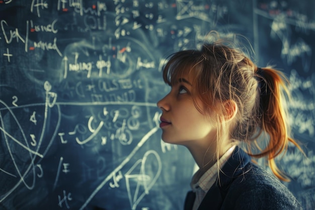 teen girl overwhelmed by math formula Concept of Pressure Education Success