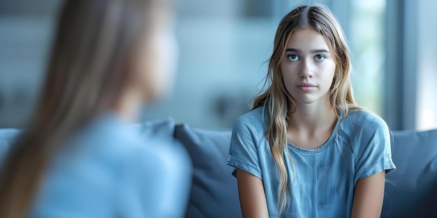 Teen girl seeks help for depression and anxiety through therapy and rehab Concept Teen Mental Health Depression Treatment Anxiety Therapy Rehab Options