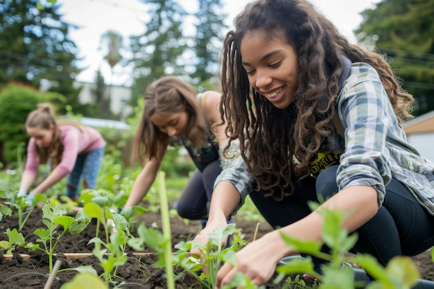 Teen Girls Contributing to Tree Planting Efforts