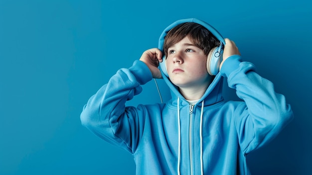 Photo teenage boy in a blue shirt