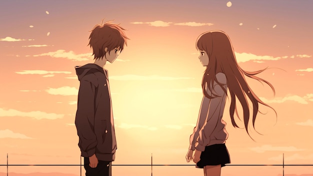 Teenage Boy and Girl Saying Goodbye Anime Style Sad Version