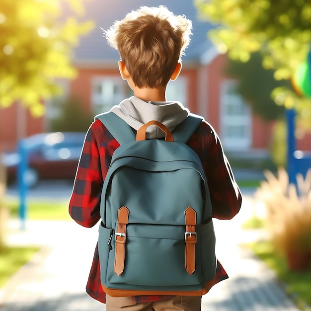 Teenage boy with school bag going home from school