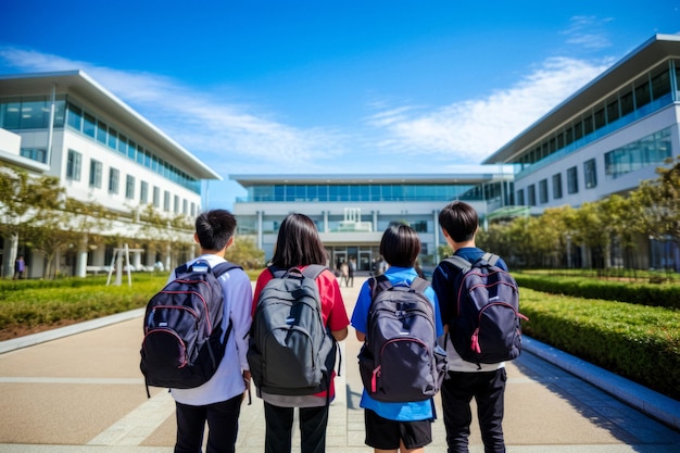 teenage boys go to school seen from behind generated with ai