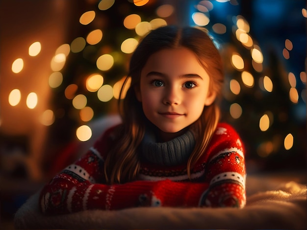 Teenage girl at home in a Christmas sweater