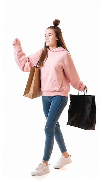 Teenage girl in pink after shopping