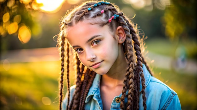 Photo teenage girl with braids