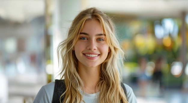 Teenage girl with bright blue eyes and blonde hair smiling