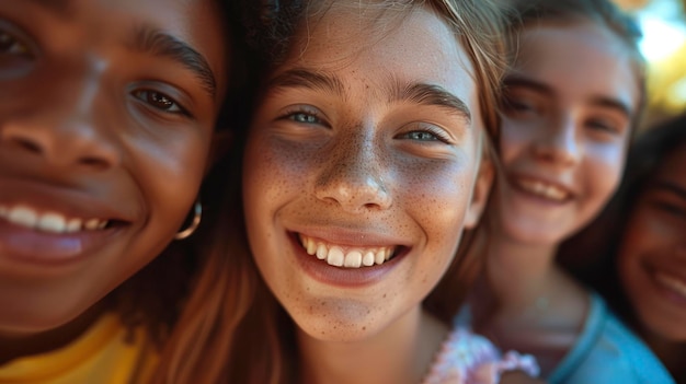 Teenage School Friends Smile Close Up To The Camera Their Faces Radiating Happiness And Camaraderie