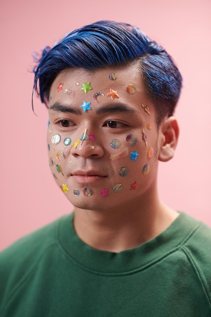 Teenage with Stickers on Face