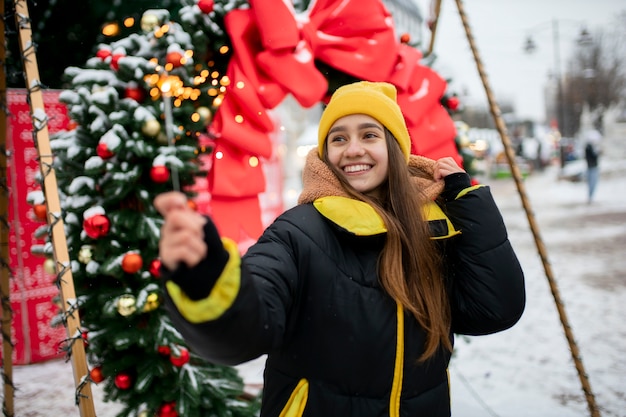 Teenager friends having fun in winter time