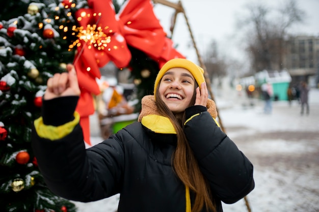 Teenager friends having fun in winter time