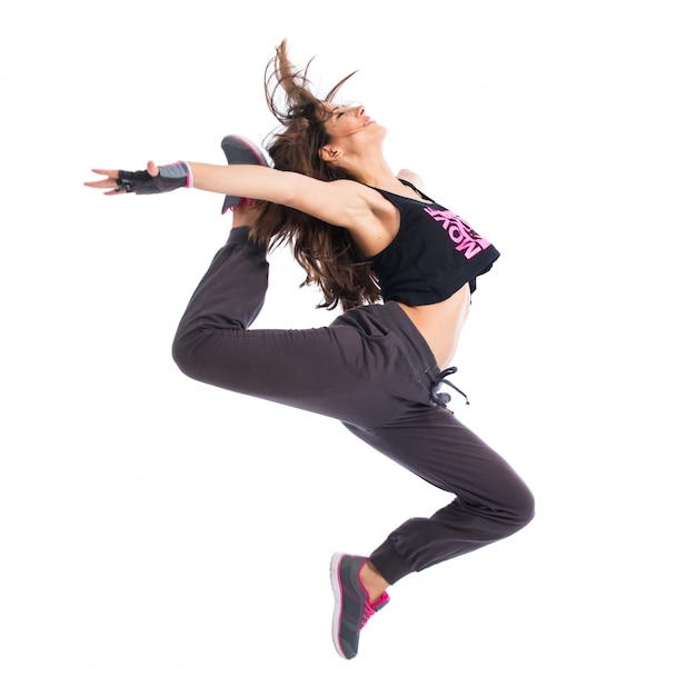 Photo teenager girl jumping in hip hop style