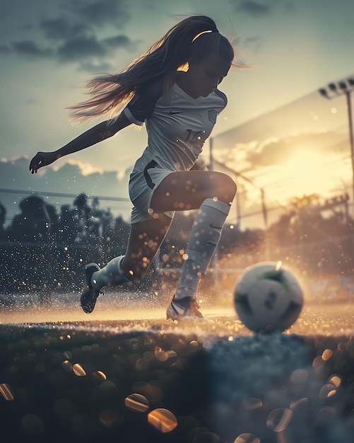 a teenager girl playing soccer