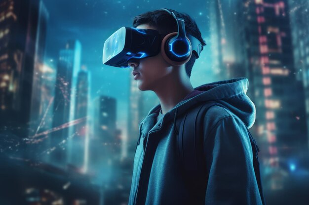 Teenager wearing vr Person emotion Generate Ai