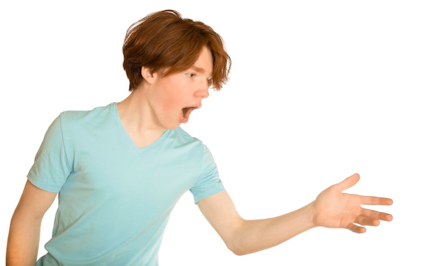 teenager on white background isolated with red hair