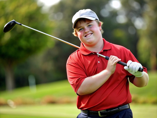 A teenager with Down syndrome participating in a golf tournament