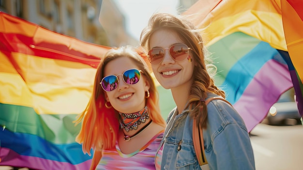 Photo teenagers holding rainbow flags at a pride parade ai generated image